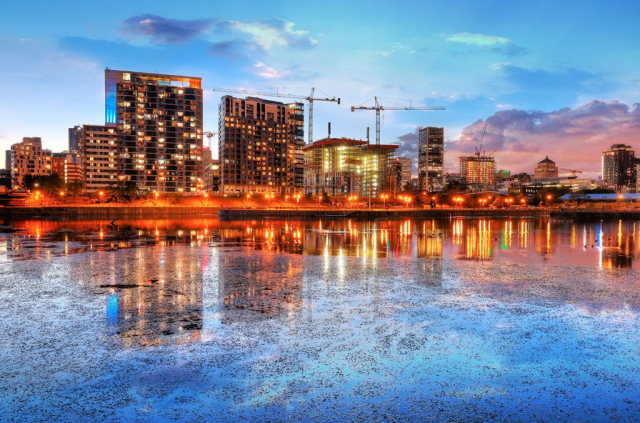 2020 Colorful Downtown Montreal Cityscape at Sunset