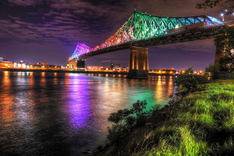 Colorful Jacques Cartier Bridge in Montreal City during Covid 19