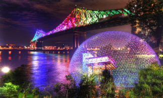 Montreal Jacques Cartier Bridge and Biosphere at Night Photo Montage - Just Amazing Urban Stock Imagery at Budget Price
