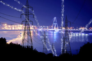 Small Town Electrification at Night in Blue - Just Amazing Urban Stock Imagery