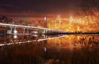 Montreal City Samuel De Champlain Bridge at Night - Just Amazing Urban Stock Imagery