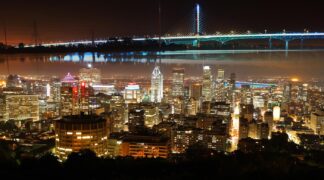 Montreal City and Bridge Photo Montage at Night - Just Amazing Urban Stock Imagery