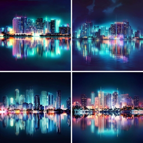 AI Miami Night Cityscape Images