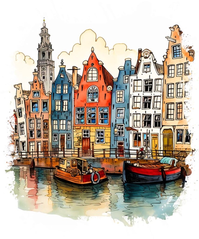 Amsterdam Canal Houses Illustration