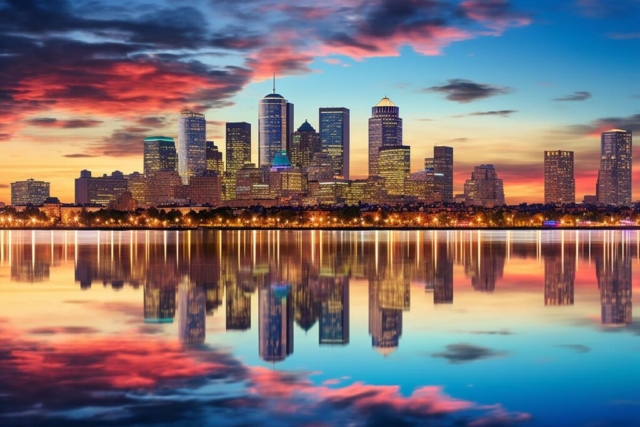 Beautiful Boston City at Sunset