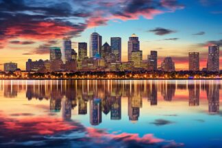 Beautiful Boston City at Sunset