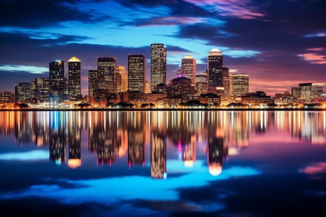 Beautiful Boston Cityscape at Twilight Time