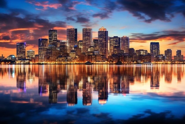 Colorful Boston City at Twilight Time