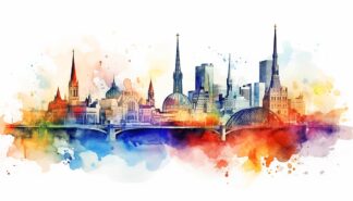Colorful Cityscape Pastel Aquarel Art