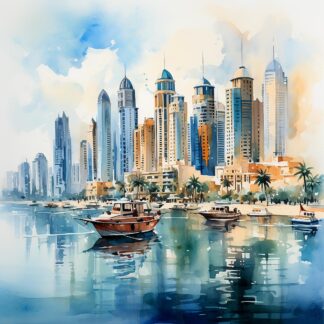 Modern Urban Asian Cityscape Aquarel Art