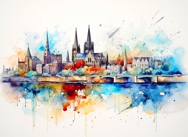 Rustic Cityscape Pastel Aquarel Art