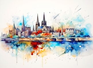 Rustic Cityscape Pastel Aquarel Art